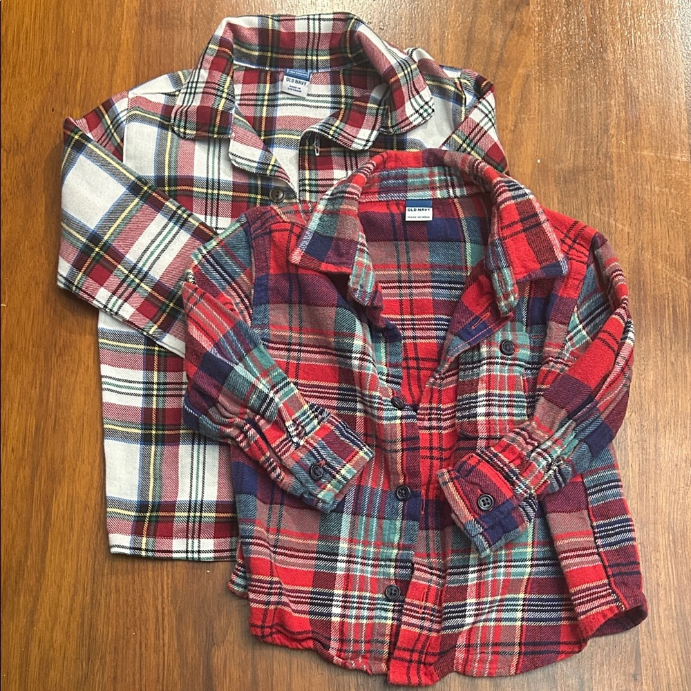Bundle of Old Navy Red and White Plaid Flannel Button-Down Kids Shirts